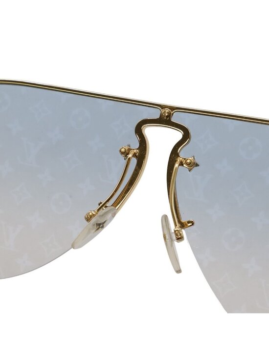 Louis Vuitton Sunglasses Gray Frame Logo Teardrop Monogram Blue Gradient Lenses